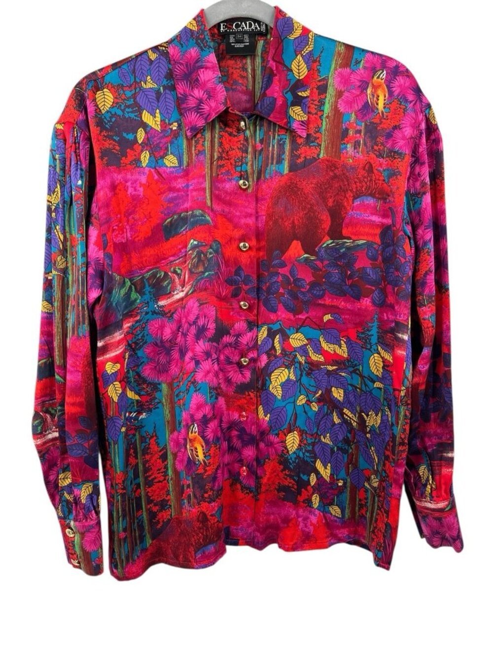 ESCADA MARGARETHA LEY Women's Hot Pink Tropical Print Silk Blouse 34
